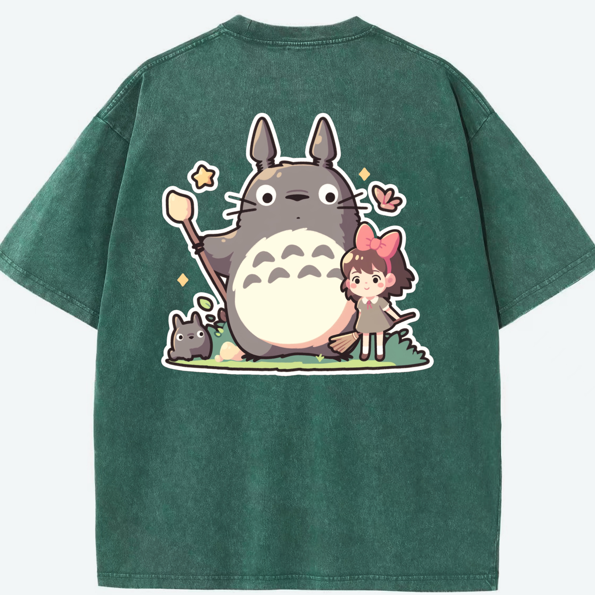 （画像用） となりのトトロ 草壁メイ 草壁サツキ My Neighbor Totoro Satsuki Kusakabe Mei Kusakabe 綿100% ヴィンテージ風 半袖Tシャツ（背面プリント）